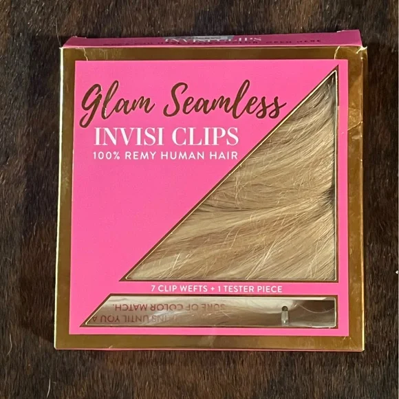 NEW IN BOX!! Glam Seamless INVISI CLIPS 16” Long—100% Remy Human Hair—Blonde
